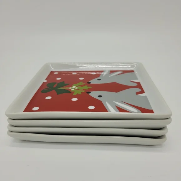 Crate & Barrel Appetizer Dessert Plates Holiday Set Of 4 Joan Anderson Square - Picture 13 of 13